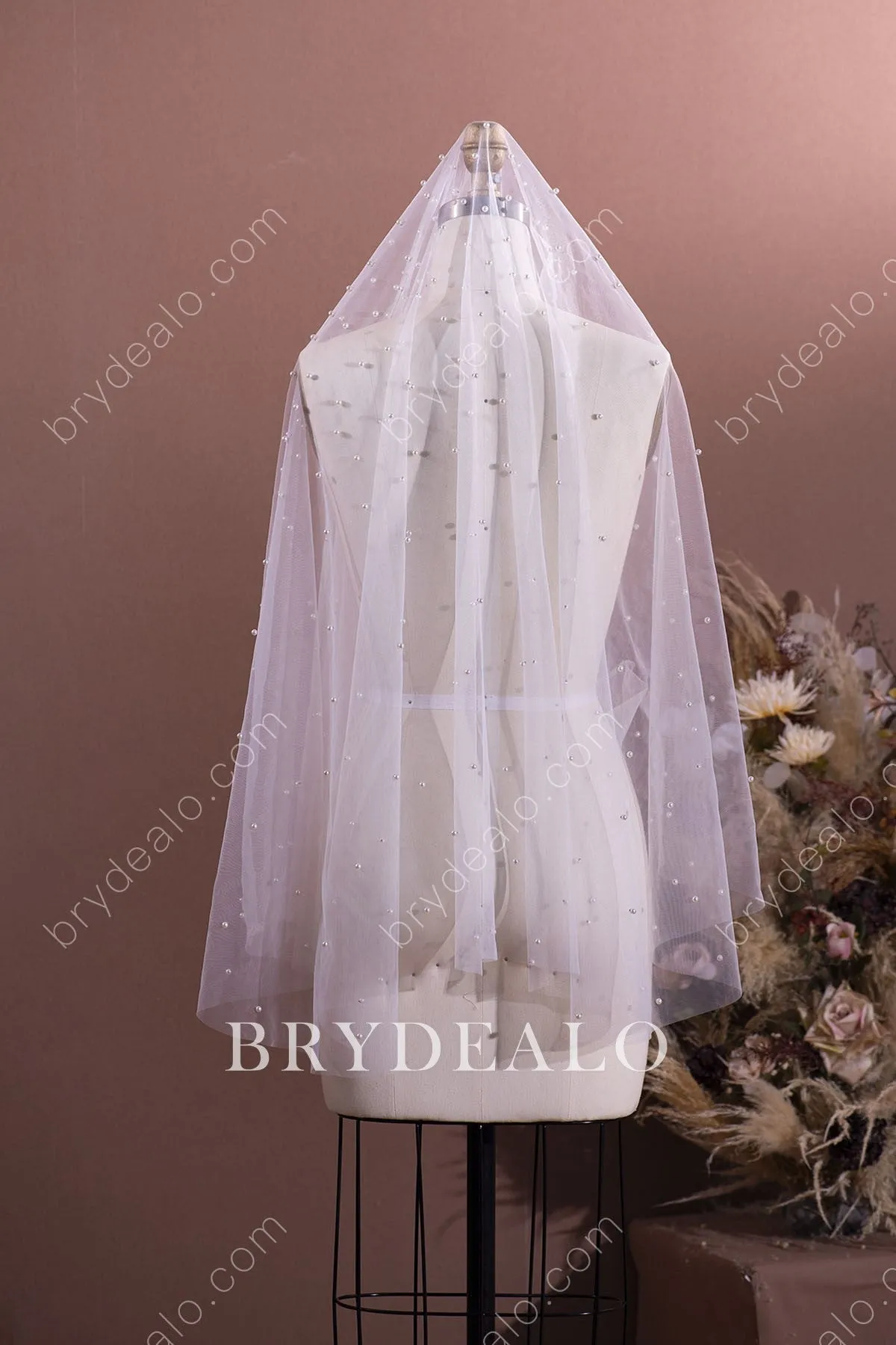 Elbow Length Elegant Allover Pearls Bridal Veil