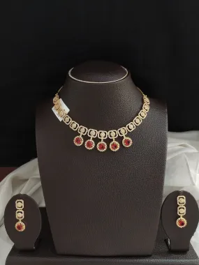 ELEGANT GOLD-PLATED RUBY NECKLACE WITH ZIRCON STONES