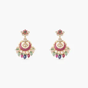 Elegant Jadau Blossom Silver Chandbali Earrings