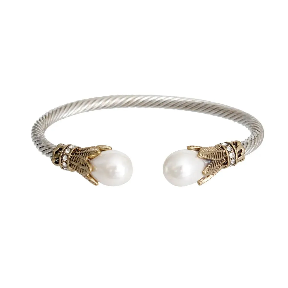 Elegant Pearl Accent Cuff Bracelet - Get the Perfect Burnished Look!