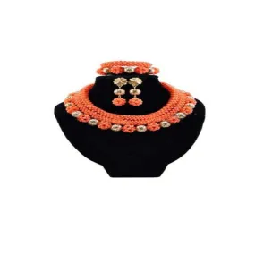 Elegant Traditonal Coral 3 Layers with Ball Beads Jewelry Set