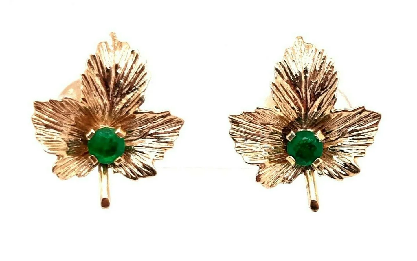 Emerald 9ct Yellow Gold Leaf Earrings