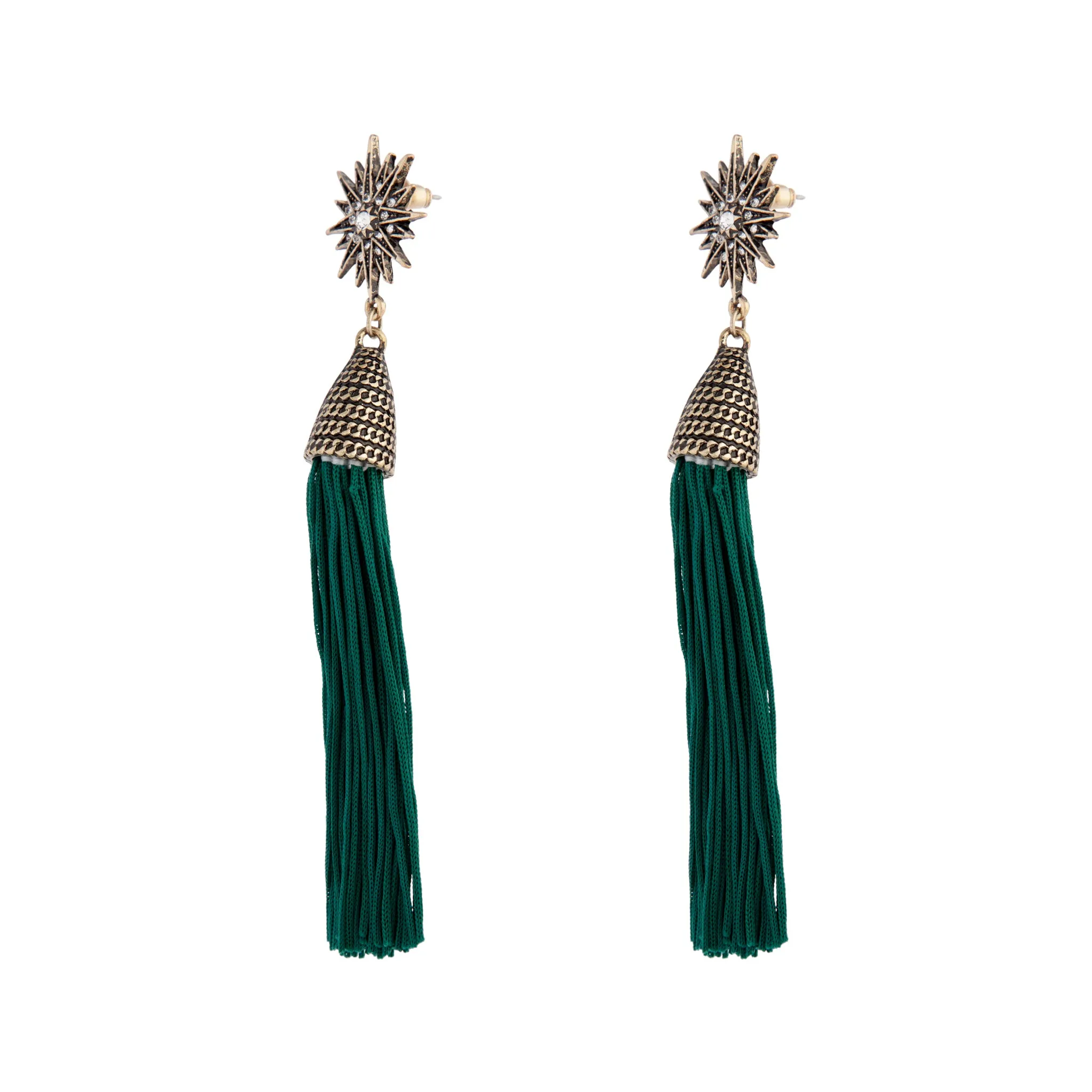 Emerald Green Star Tassel Drop Earring