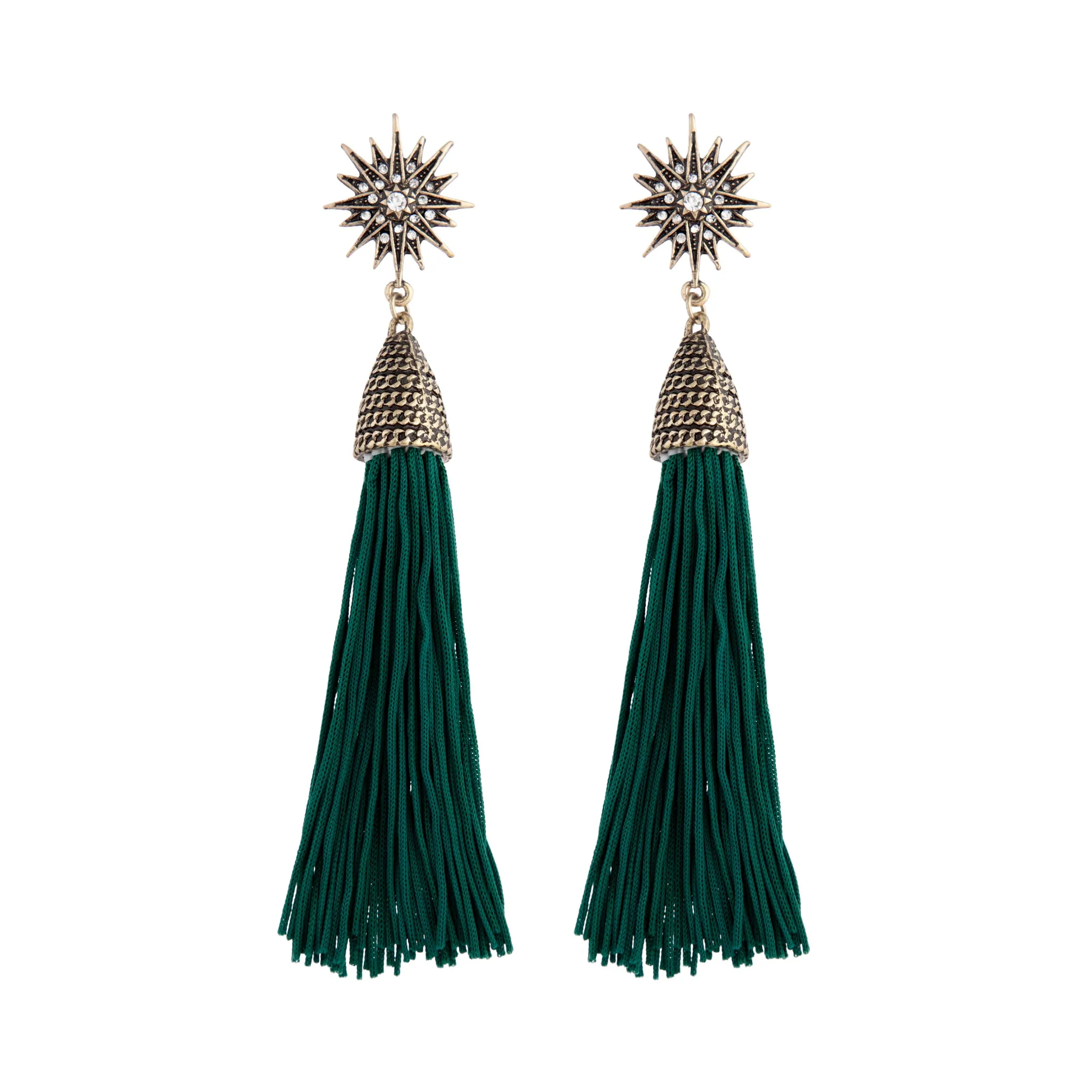 Emerald Green Star Tassel Drop Earring