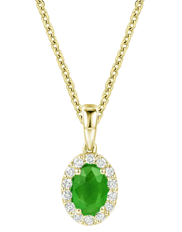 Emerald Pendant - 10ct Yellow Gold Emerald & Diamond Cluster Pendant - 784580