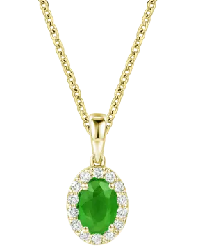 Emerald Pendant - 10ct Yellow Gold Emerald & Diamond Cluster Pendant - 784580