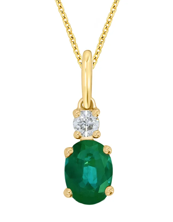 Emerald Pendant - 10ct Yellow Gold Emerald and Diamond Pendant - 786666