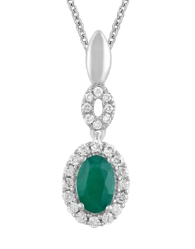 Emerald Pendant - 14ct White Gold Emerald & Diamond Pendant - 780118