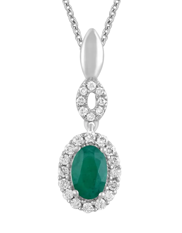 Emerald Pendant - 14ct White Gold Emerald & Diamond Pendant - 780118