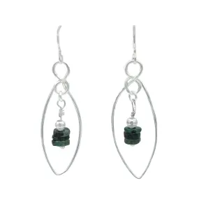 Emerald Stacked Rondelle Beads Framed Marquise Sterling Silver Earrings