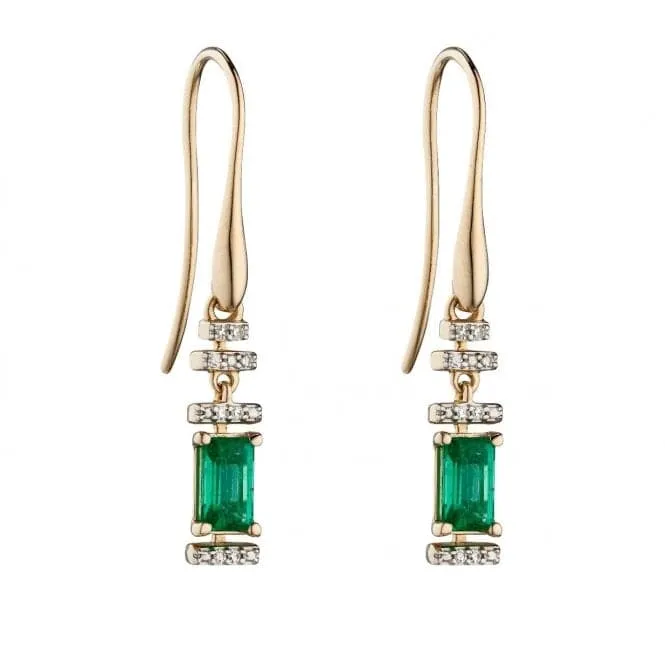 Emerald Yellow Gold Baguette Diamond Deco Earrings GE2304G