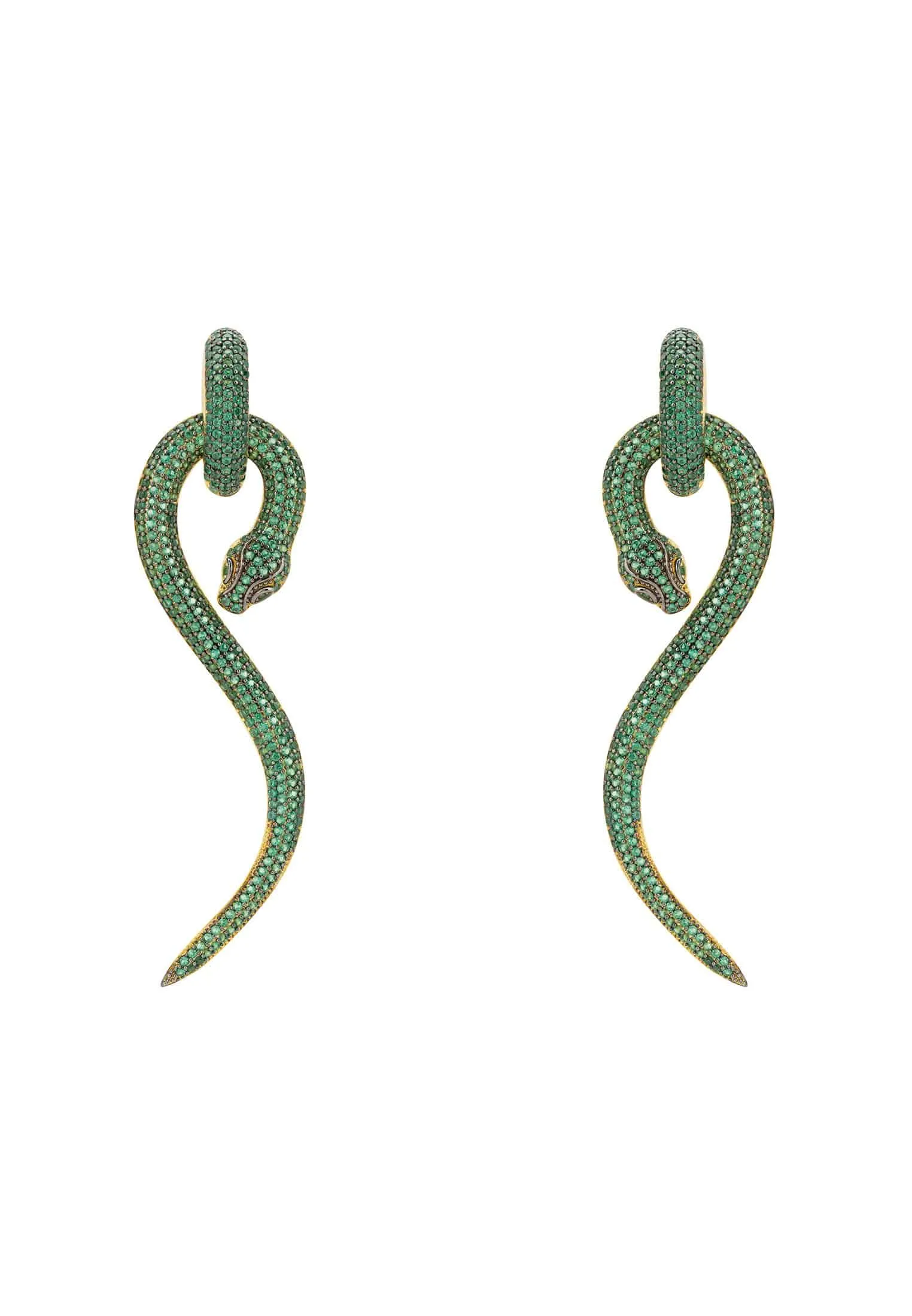 Emerald Zircon Anaconda Yellow Gold Drop Earrings | Latelita