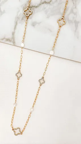 Envy Gold, Pearl & Crystal Clover Dropper Necklace