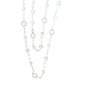 Envy Long Pearl Necklace with Silver Diamontes