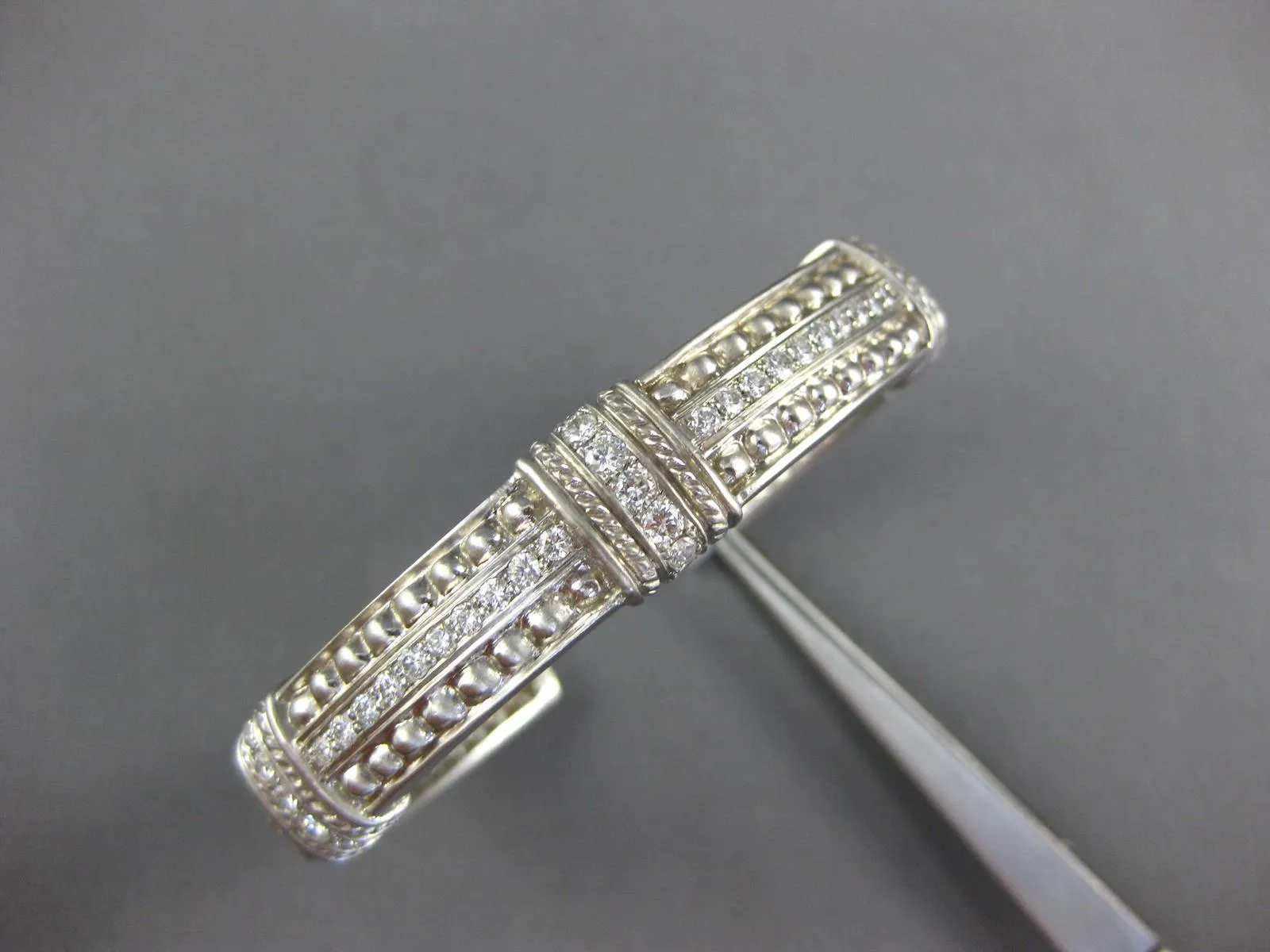 ESTATE WIDE 1.75CT DIAMOND 18KT WHITE GOLD 3D FILIGREE CUFF BANGLE BRACELET