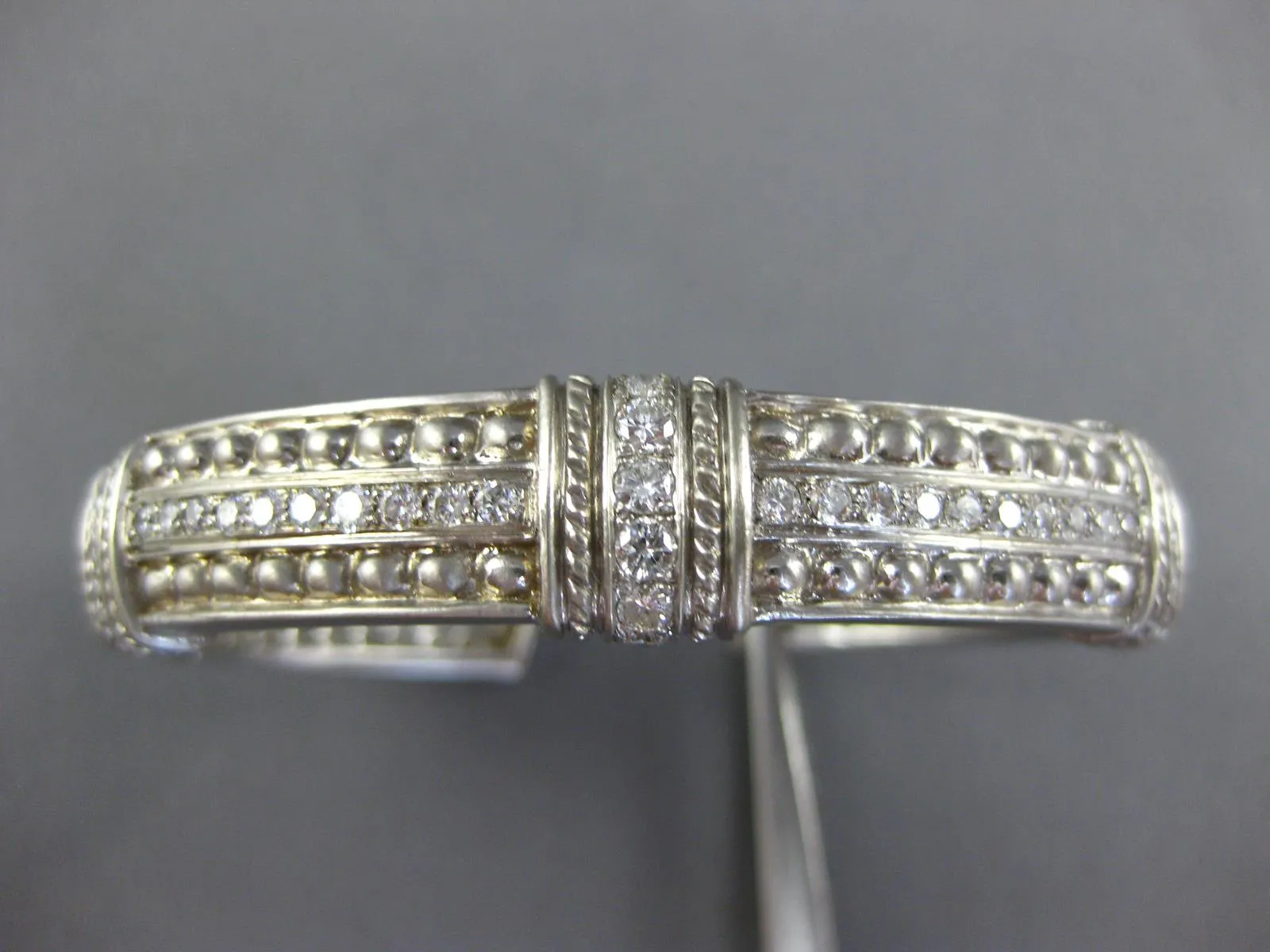 ESTATE WIDE 1.75CT DIAMOND 18KT WHITE GOLD 3D FILIGREE CUFF BANGLE BRACELET