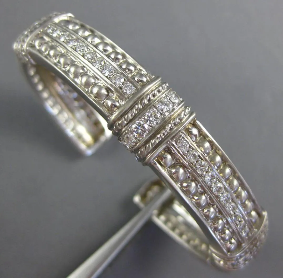 ESTATE WIDE 1.75CT DIAMOND 18KT WHITE GOLD 3D FILIGREE CUFF BANGLE BRACELET