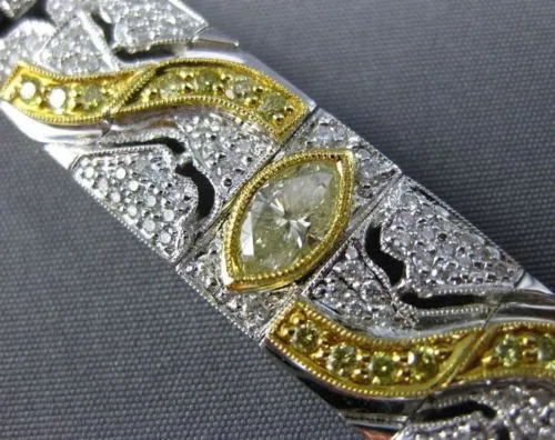 ESTATE WIDE 5.70CT WHITE & FANCY YELLOW DIAMOND 18K 2TONE GOLD FILIGREE BRACELET