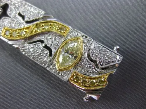 ESTATE WIDE 5.70CT WHITE & FANCY YELLOW DIAMOND 18K 2TONE GOLD FILIGREE BRACELET