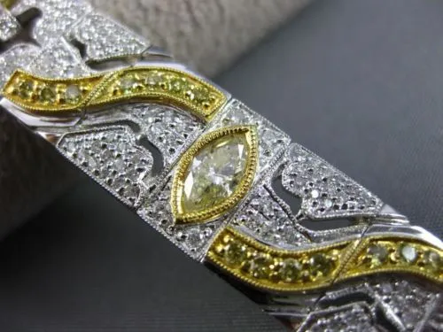 ESTATE WIDE 5.70CT WHITE & FANCY YELLOW DIAMOND 18K 2TONE GOLD FILIGREE BRACELET