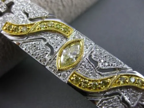 ESTATE WIDE 5.70CT WHITE & FANCY YELLOW DIAMOND 18K 2TONE GOLD FILIGREE BRACELET