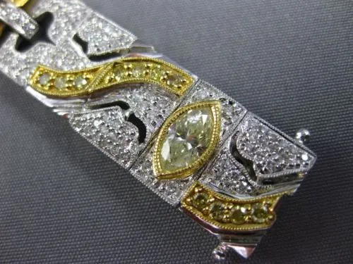 ESTATE WIDE 5.70CT WHITE & FANCY YELLOW DIAMOND 18K 2TONE GOLD FILIGREE BRACELET