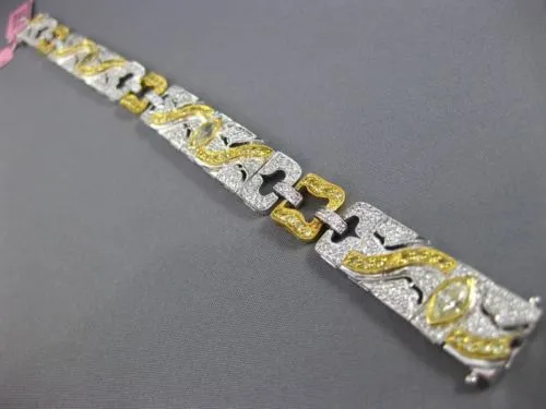 ESTATE WIDE 5.70CT WHITE & FANCY YELLOW DIAMOND 18K 2TONE GOLD FILIGREE BRACELET