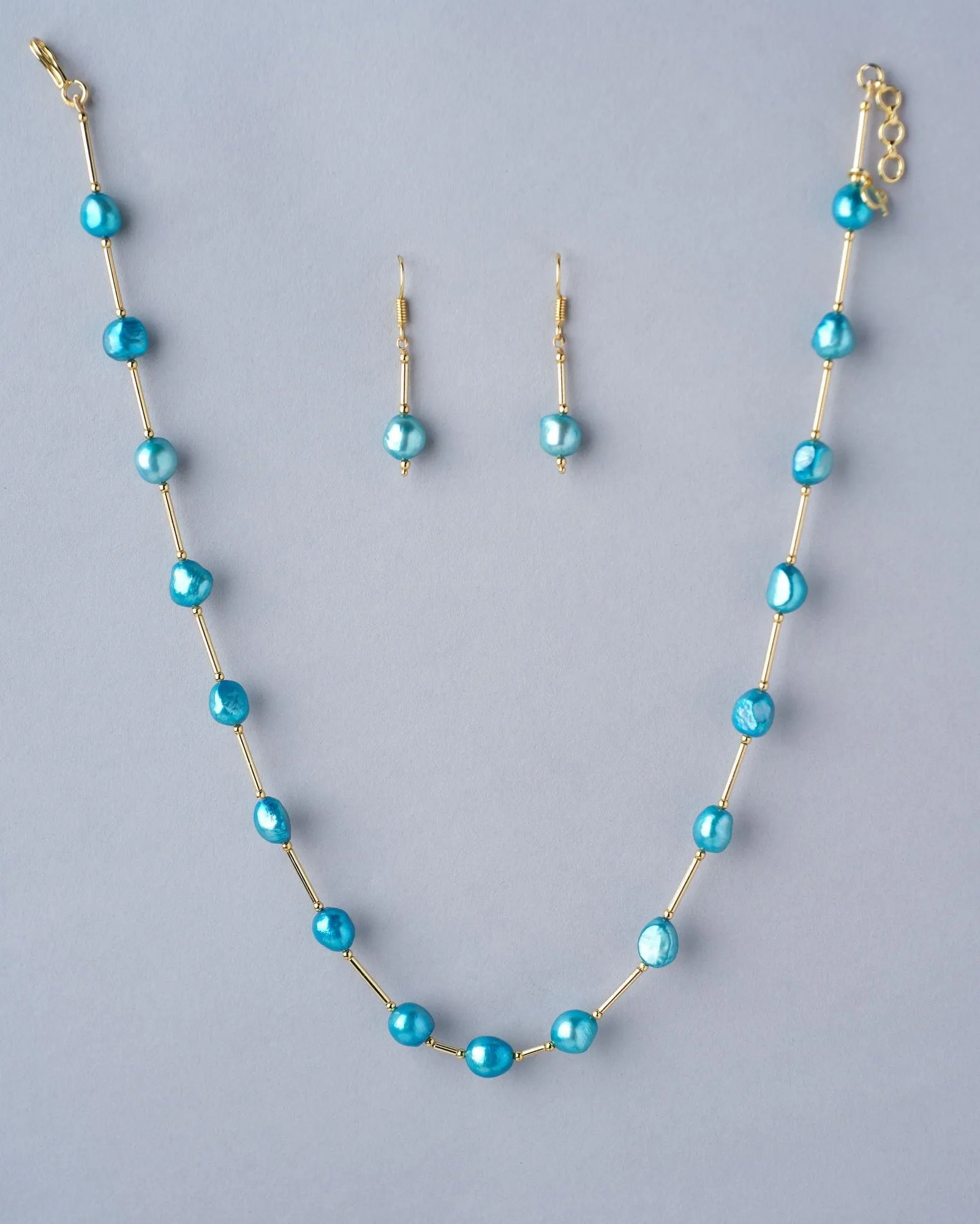 Fancy Blue Pearl Necklace Set