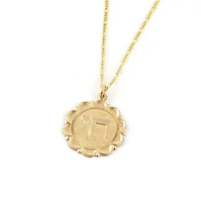 Fancy 'Chai' Round Medallion Necklace - Gold