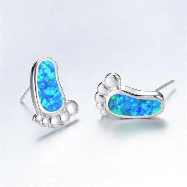 Feet Shaped Opal (faux) Silver Earrings