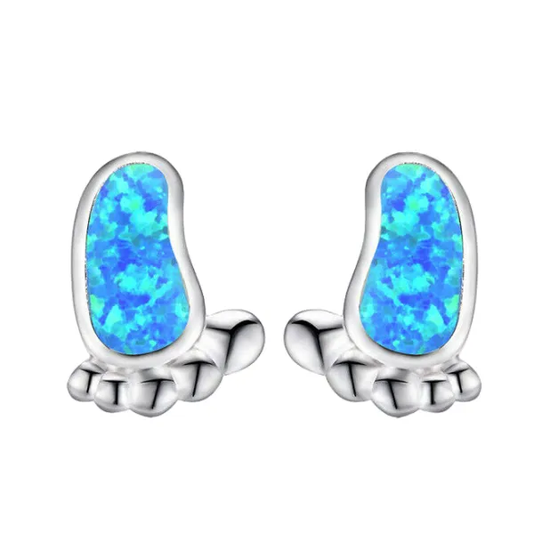 Feet Shaped Opal (faux) Silver Earrings