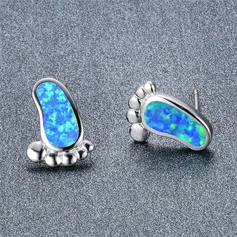 Feet Shaped Opal (faux) Silver Earrings