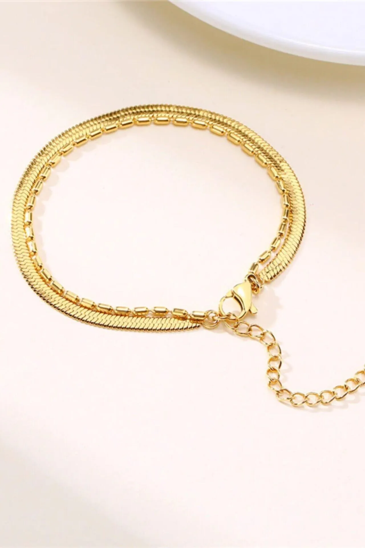 Flat Chain 18 Karats Two Layers Bracelet