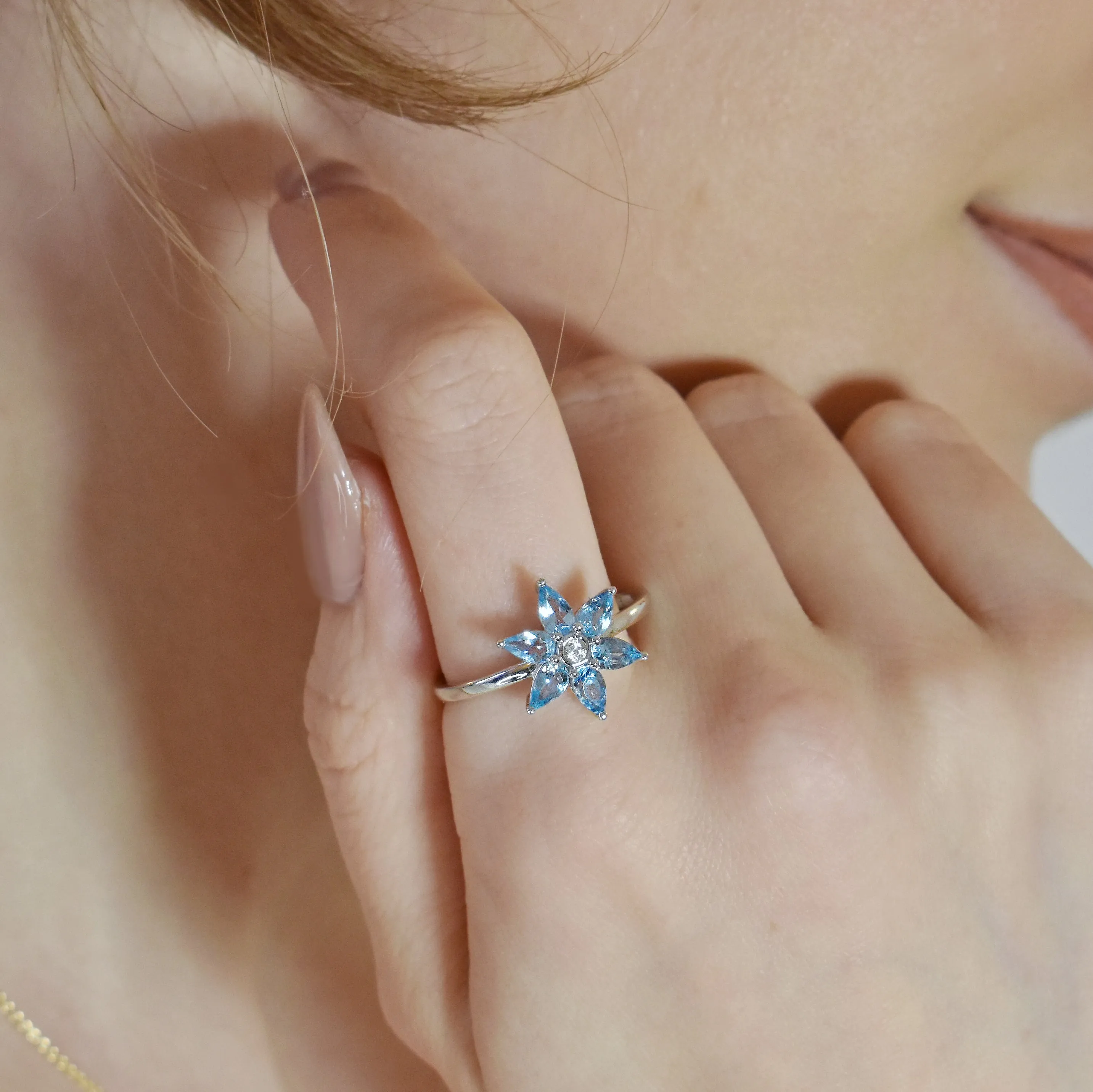 Floral Aquamarine Ashes Ring In Gold