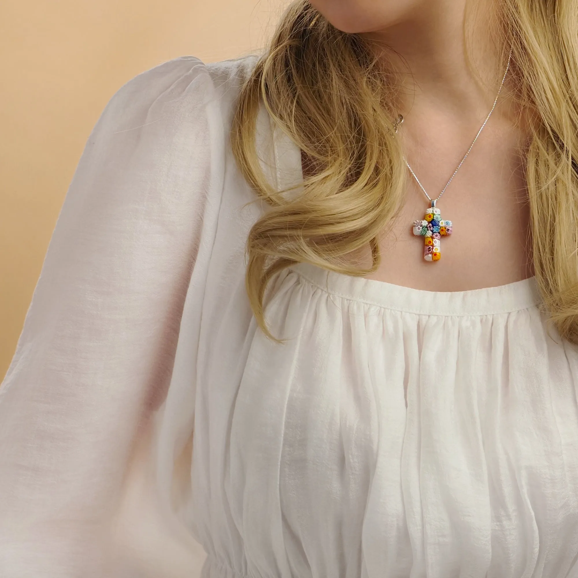 Floral Cross in Bloom Necklace