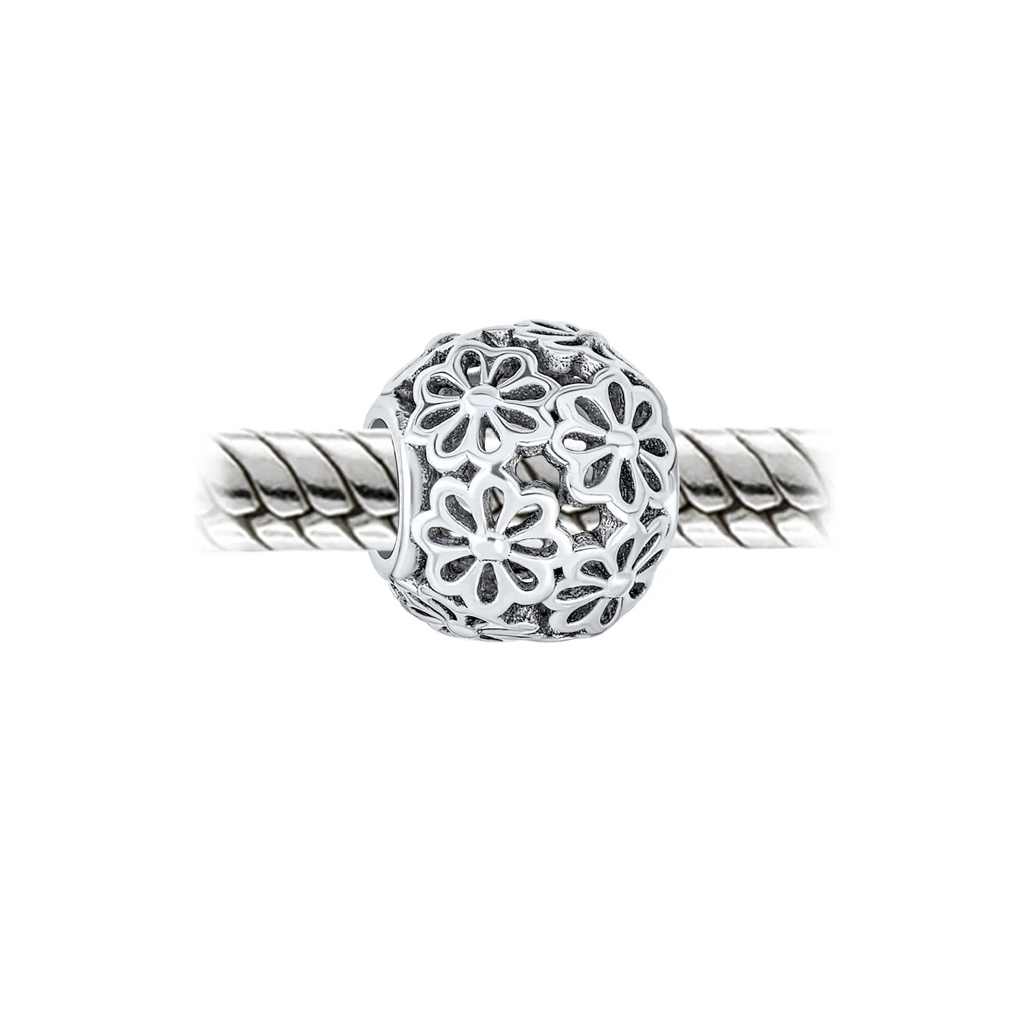 Floral Filigree Flower Charm Bead Sterling Silver for European Bracelet