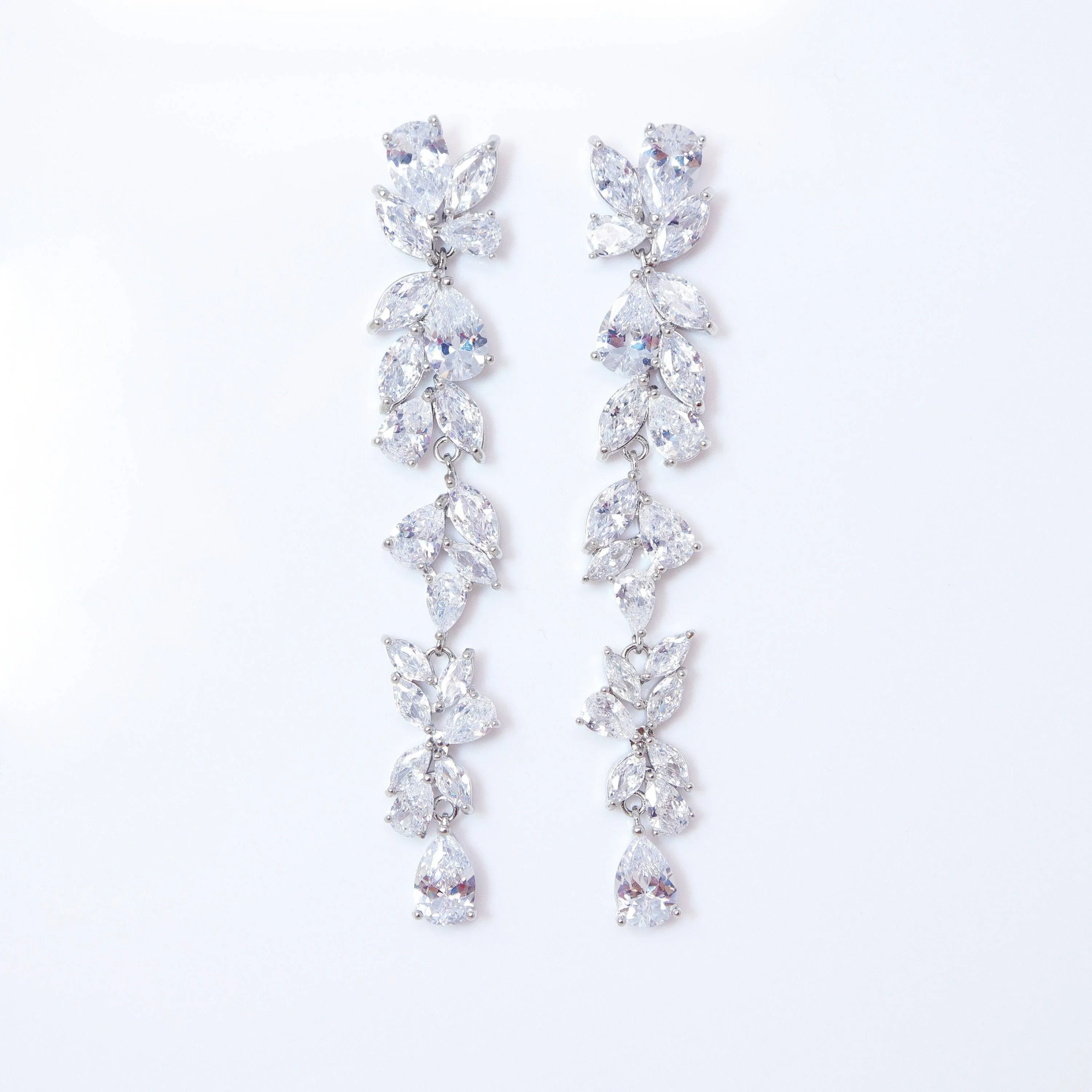 Flower Dangle Crystal/Diamond Earrings, Long Bridal Jewelry, Bridal Earrings, Crystal Bridal Earrings, Statement Earrings Cz