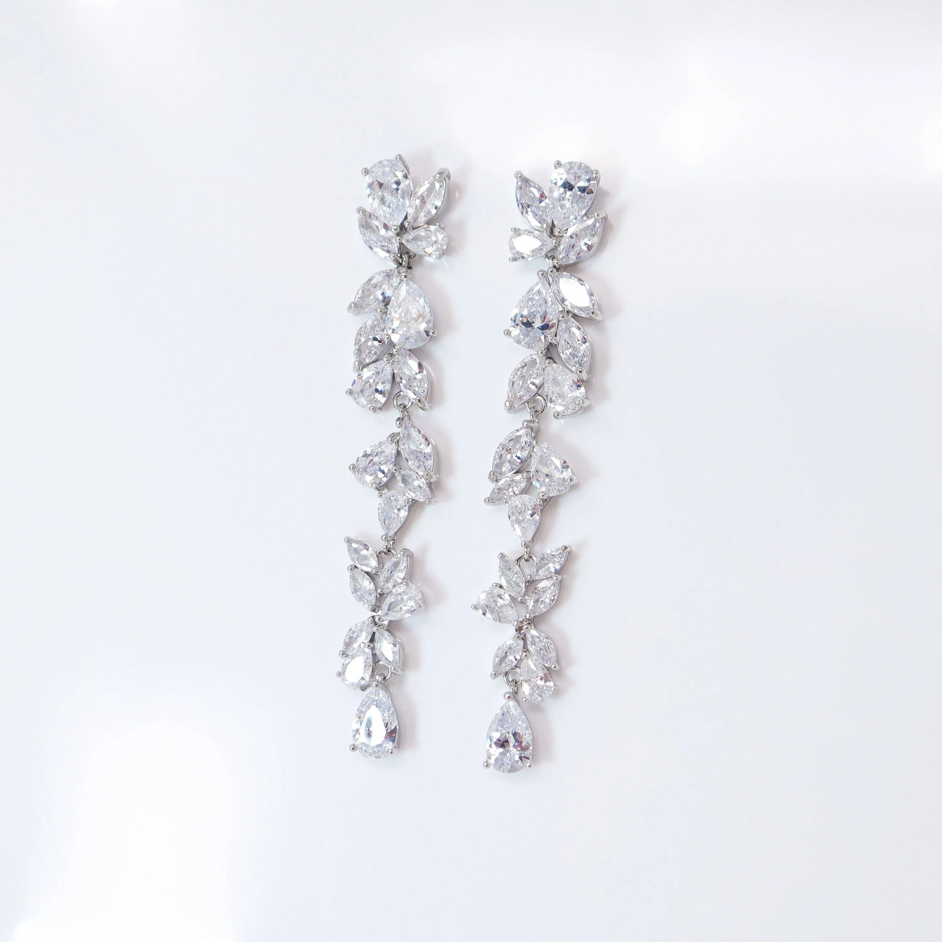 Flower Dangle Crystal/Diamond Earrings, Long Bridal Jewelry, Bridal Earrings, Crystal Bridal Earrings, Statement Earrings Cz