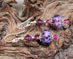 Fuchsia Periwinkle Mosaic Lampwork Bead Earrings