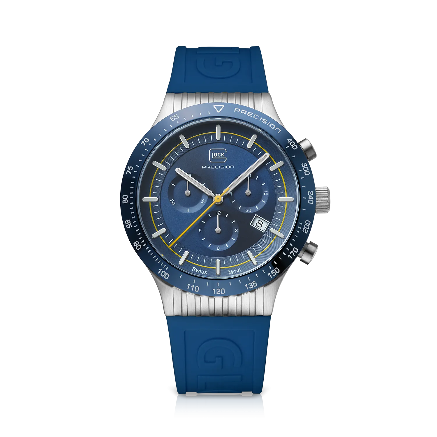 Gents Steel Glock Watch with Blue Dial/Chronodial and Blue Bezel