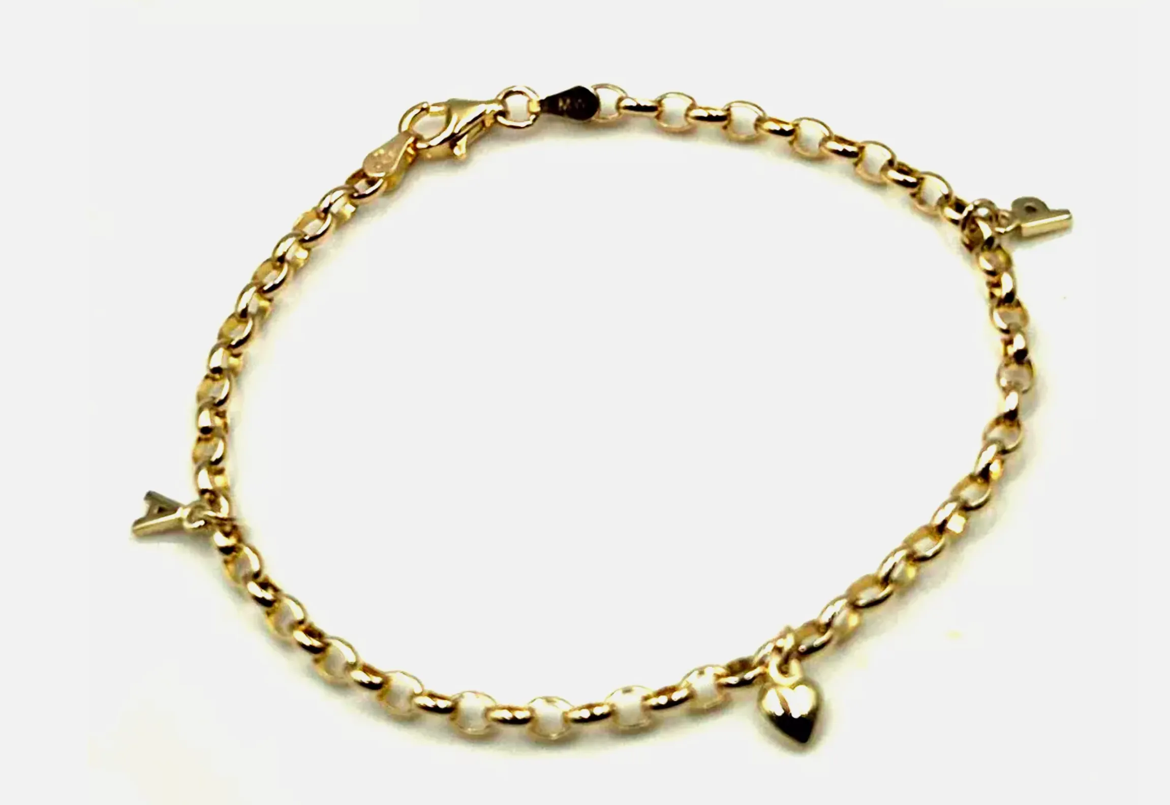 Genuine Solid New 9ct Yellow OR Rose Gold Solid 19cm Oval Belcher Bracelet   3 Charms