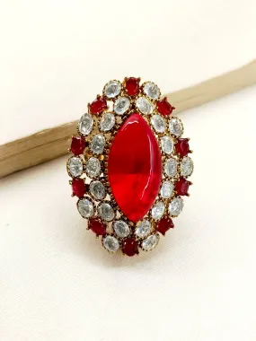 Geolina Maroon Kundan Finger Ring