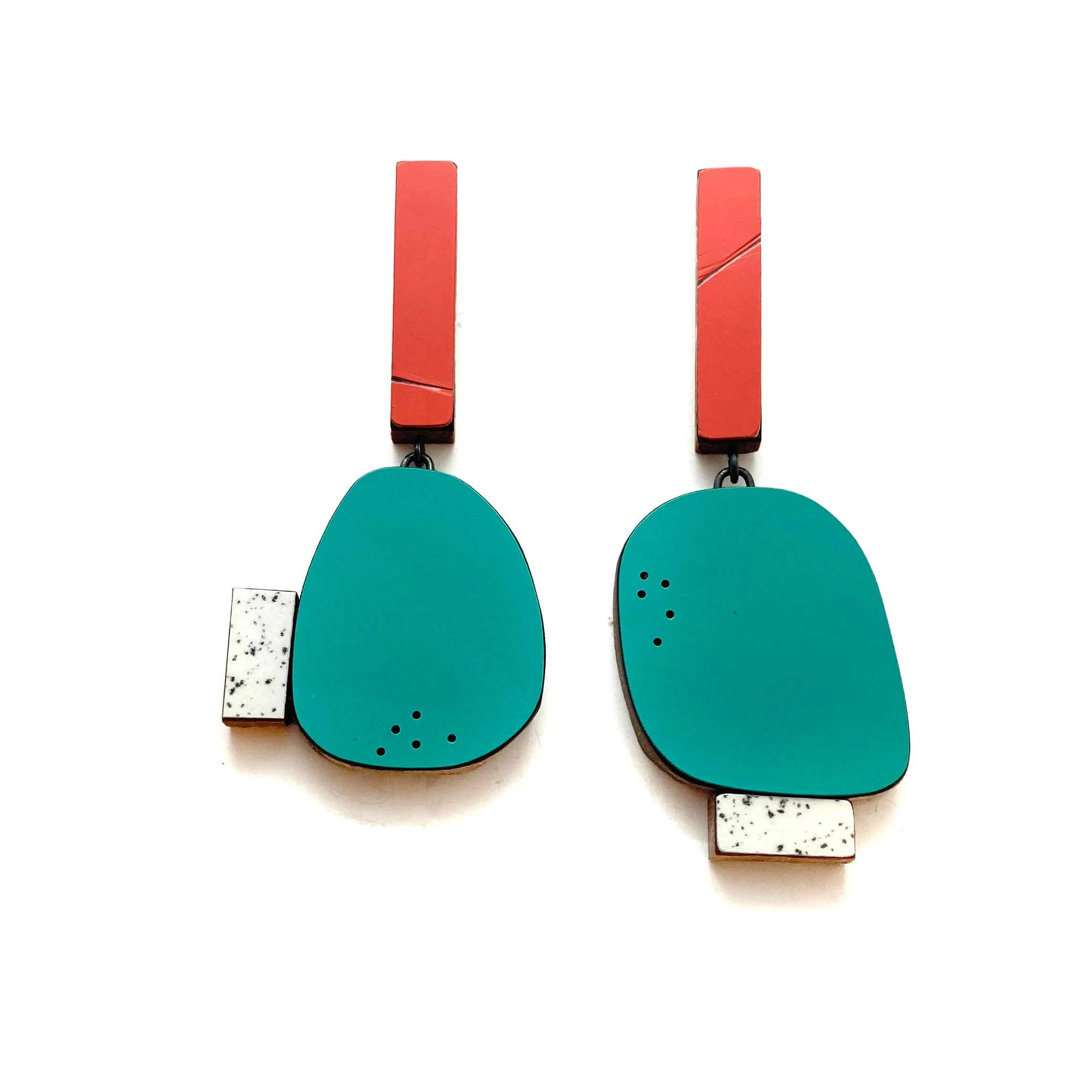 Geometric Earrings - Coral and Teal