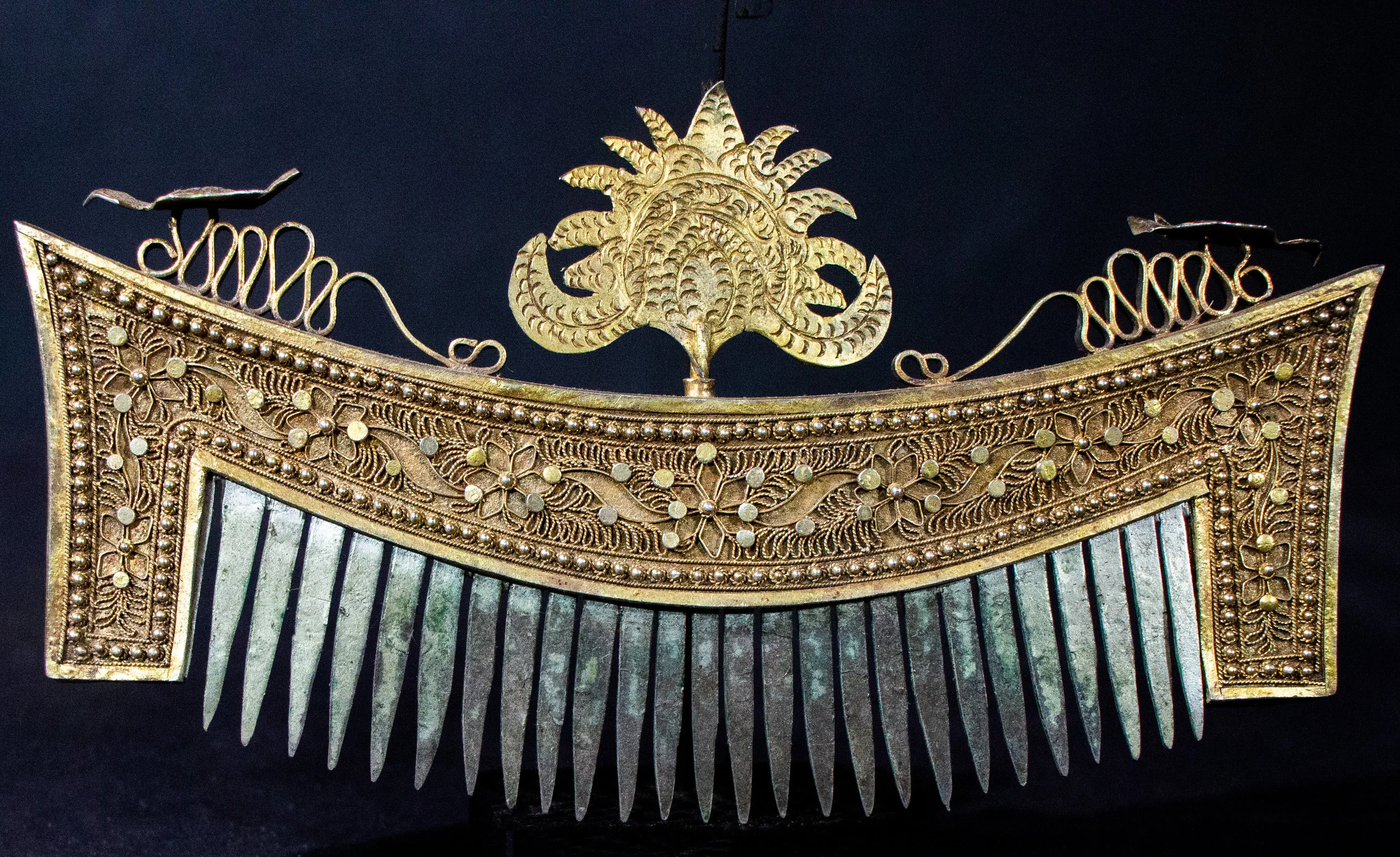 Gilded Filigree and Granulated Silver Comb from Sumatra