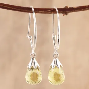 Glittering Dew 10-Carat Lemon Quartz Dangle Earrings from India