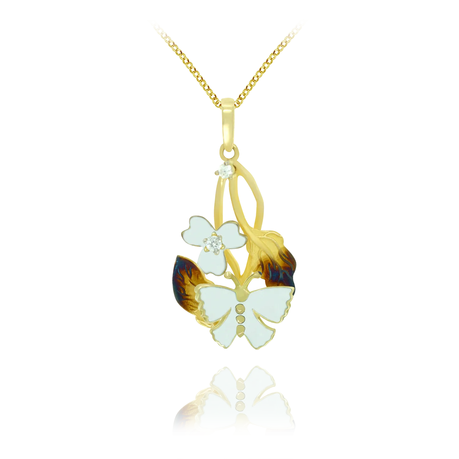 Glowing Enamel Flower and Butterfly Pendant