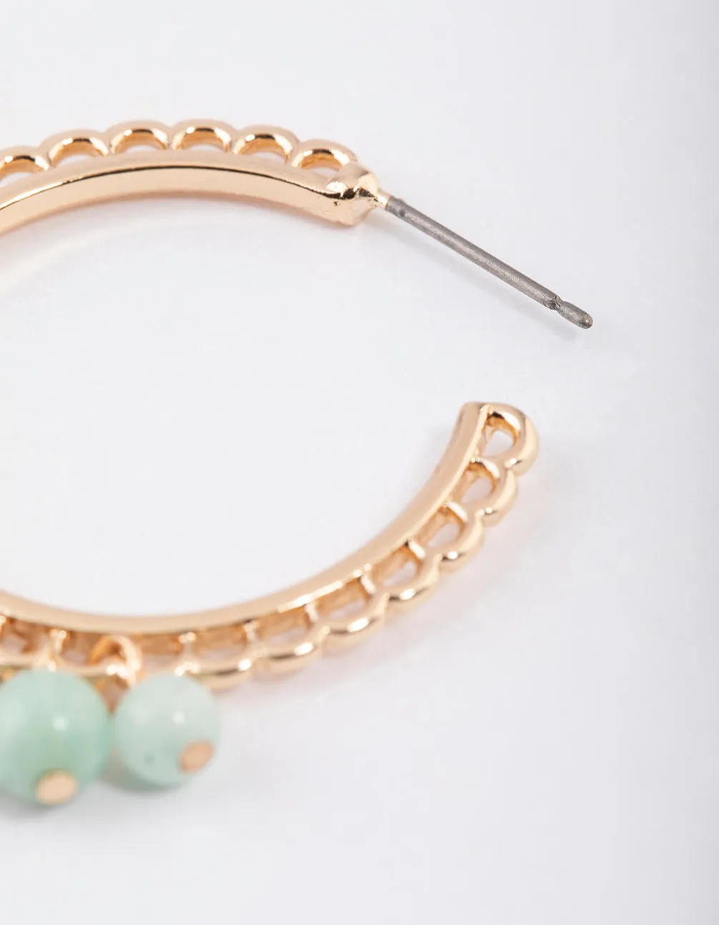 Gold Amazonite Textured Hoop Earrings