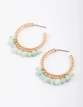 Gold Amazonite Textured Hoop Earrings