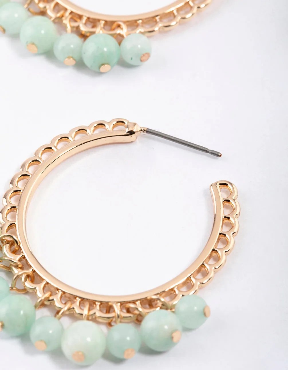 Gold Amazonite Textured Hoop Earrings