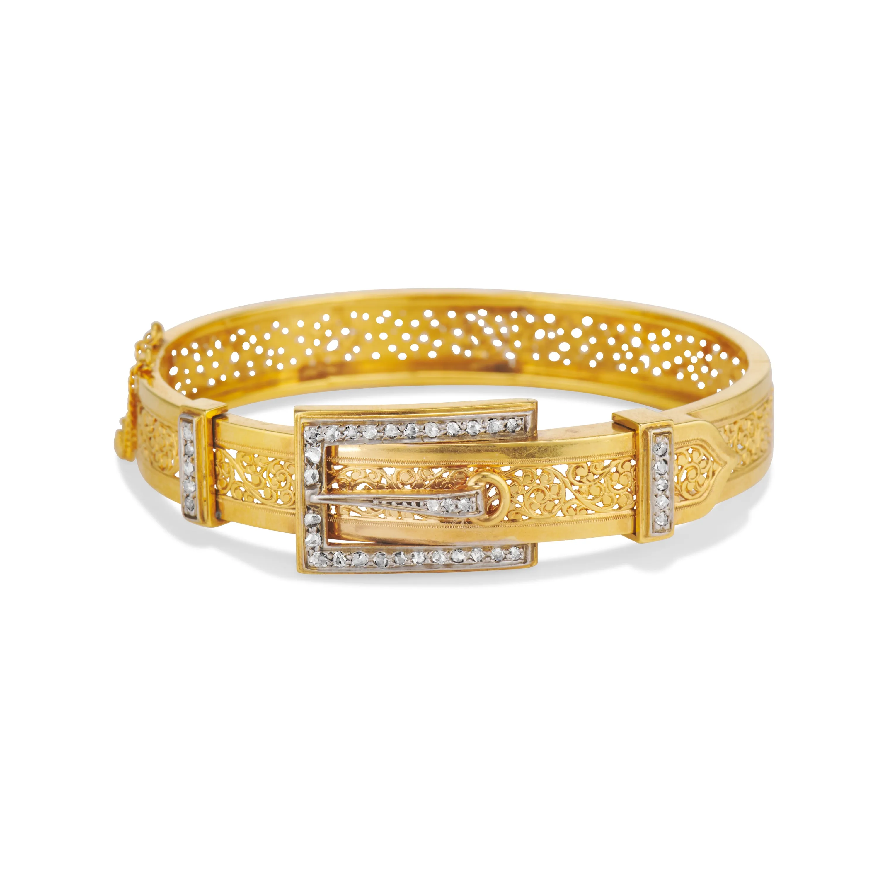 Gold and Diamond Buckle Bangle